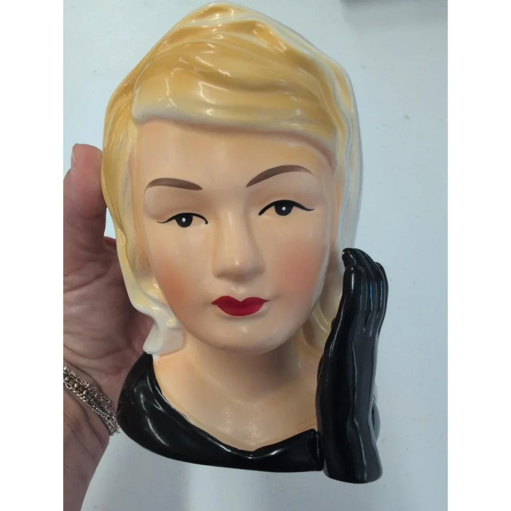 Vintage Mid Century NIPPON Head Vase Hand Painted Blond Starlet As Found